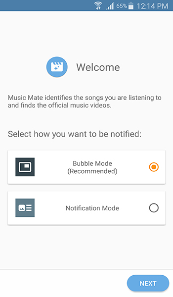 واجهة تطبيق Music Mate الرئيسية