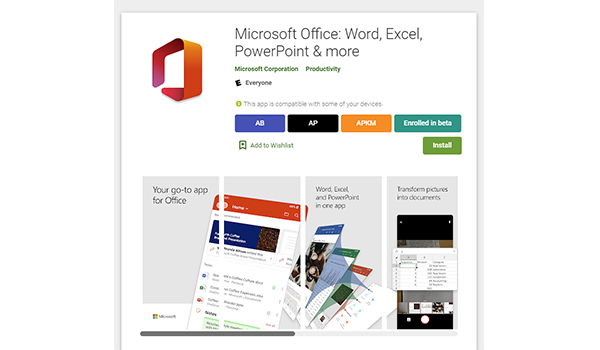 شكل تطبيق Office Mobile على جوجل بلاي 